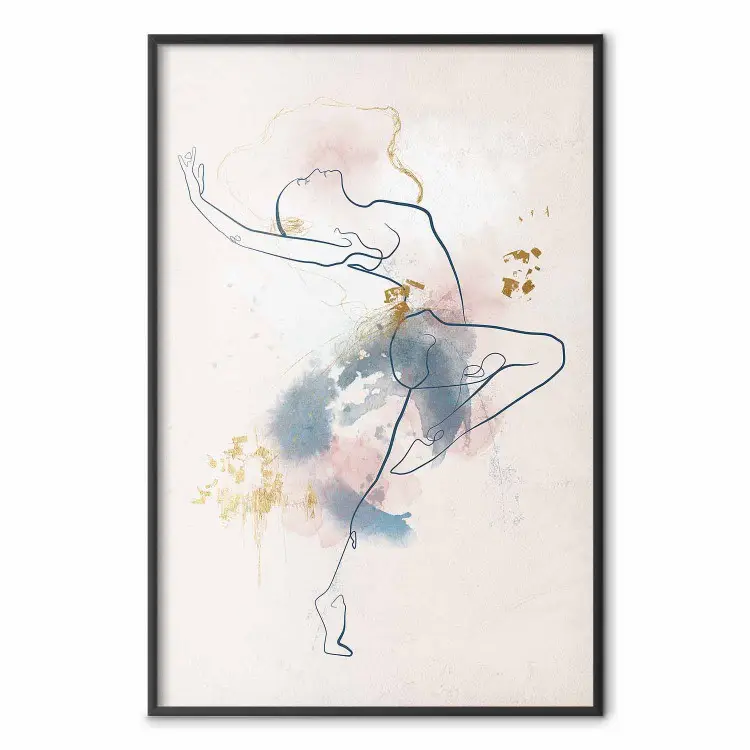 Femme linéaire - dessin ballerine dansante, taches délicates aquarelle