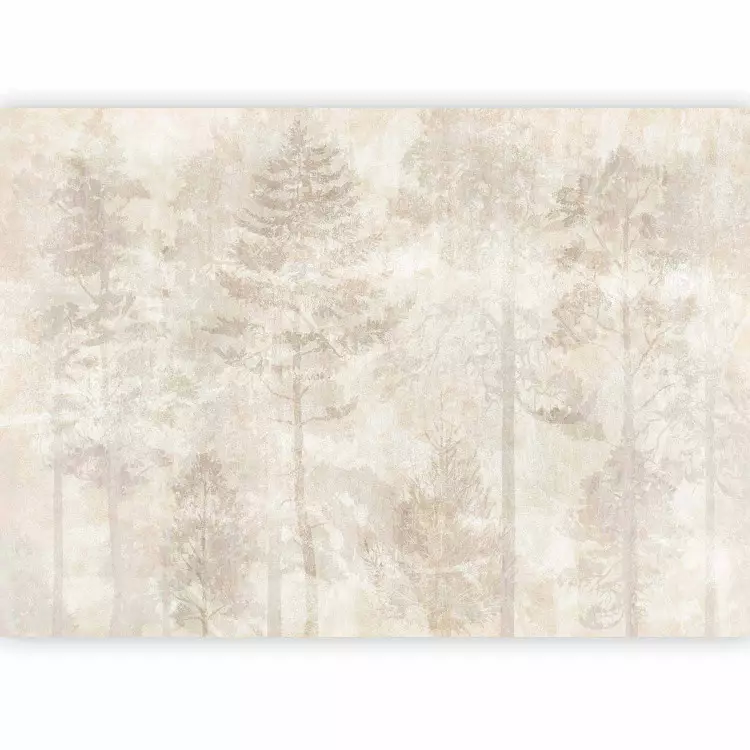 Forêt onirique - graphisme avec arbres sur fond pierreux beige-crème