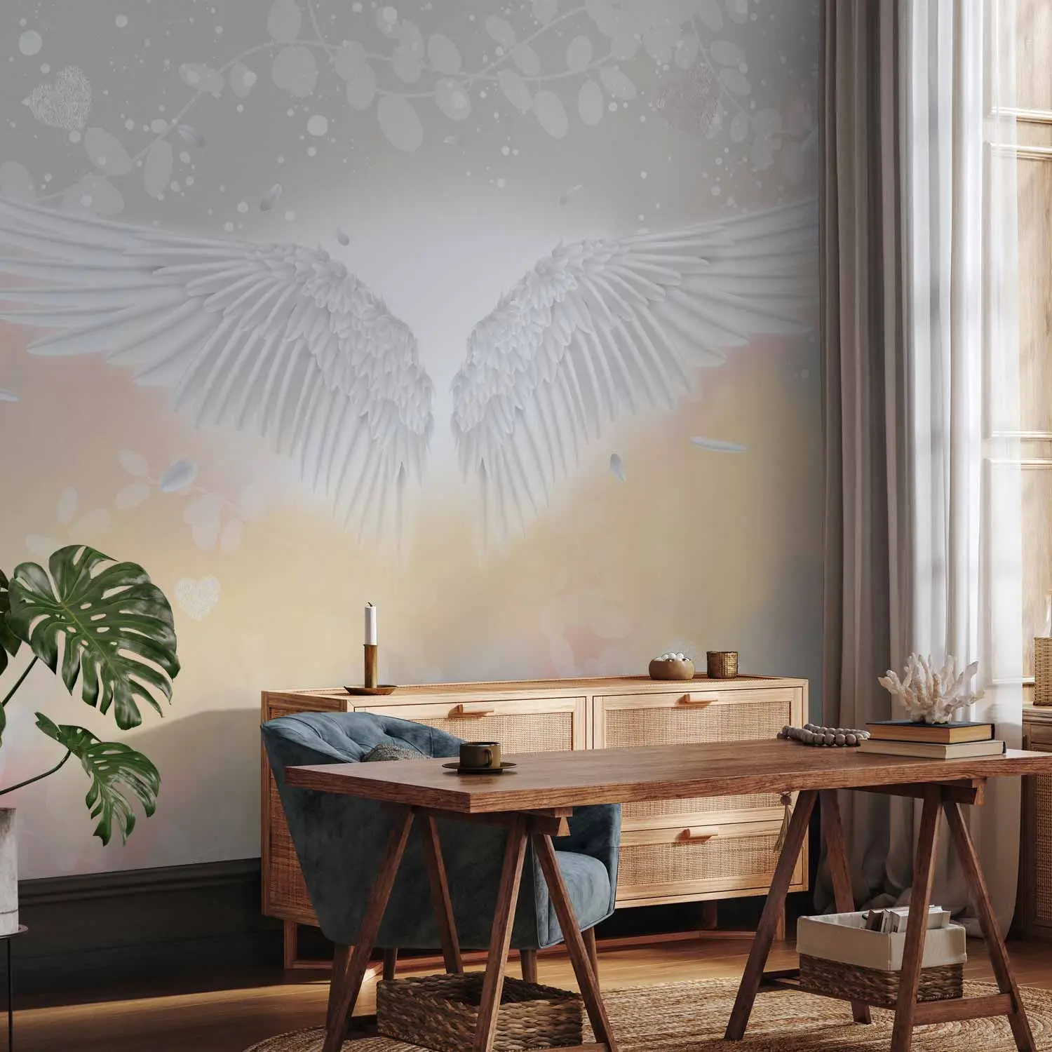 Papier Peint Mural 3D - Motif Croix, Nuage, Ange (Q112) - Autocollant Décoratif - Neuf