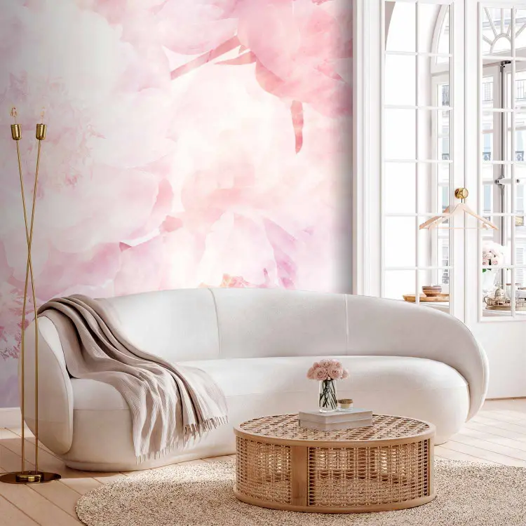 Pensée végétale - graphique de fleurs brumeuses sur fond rose