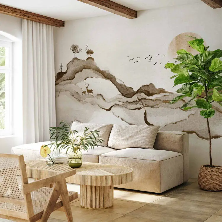 Montagnes aquarelles beiges - paysage abstrait de style japonais