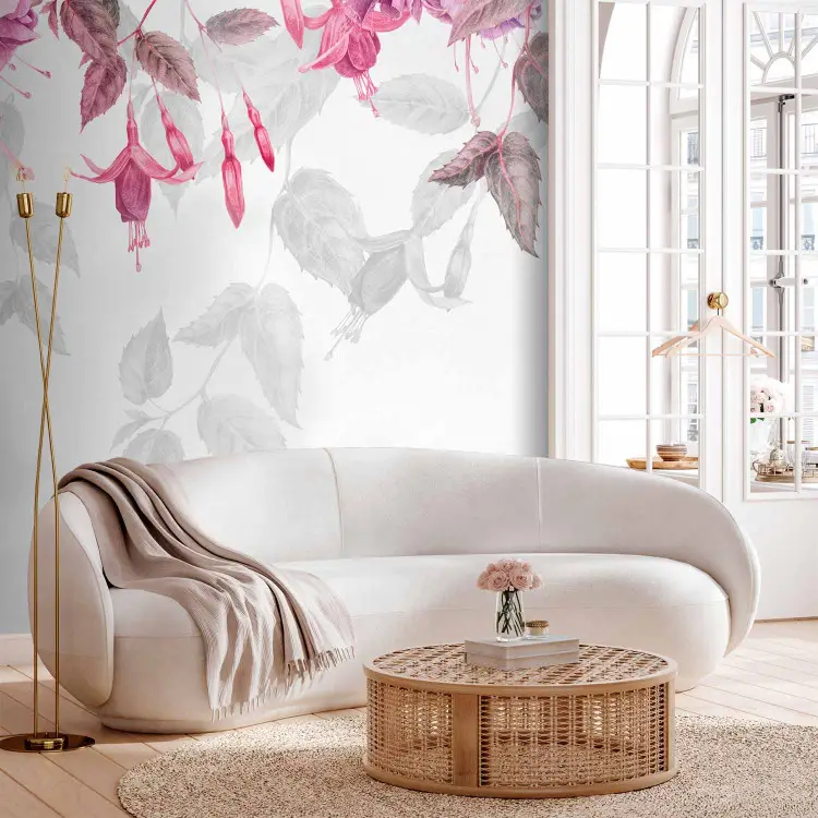 Fleurs de fuchsia - lianes denses roses sur fond blanc en aquarelle