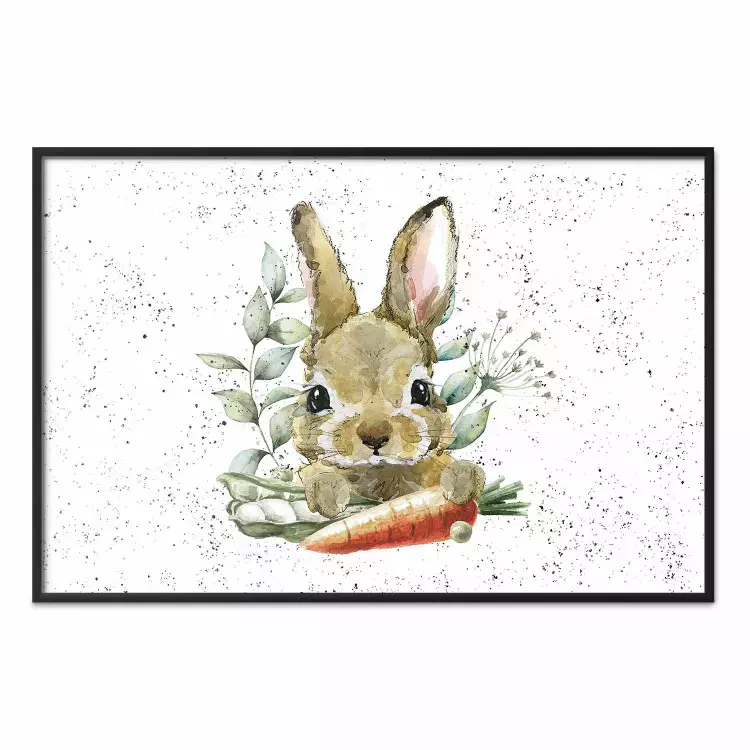 Lapin avec carotte - lapin peint avec légumes sur fond tacheté