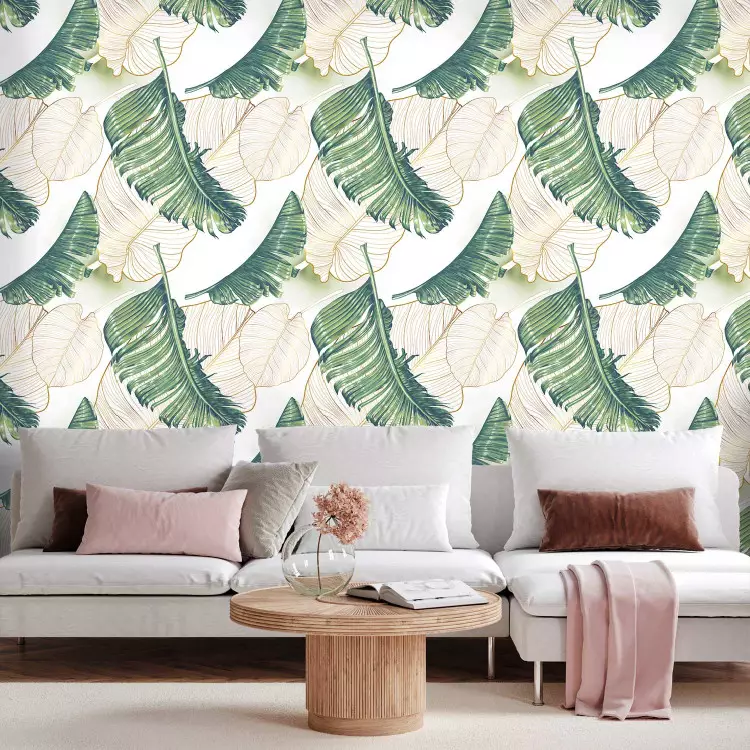 Nature juteuse - grandes feuilles vertes et doux beiges au vent