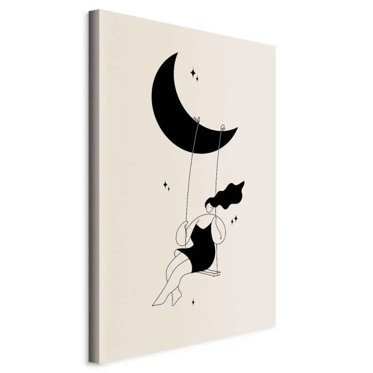 Repos - fille se balançant sur la lune entourée d'étoiles noires