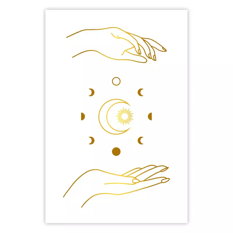 Symboles magiques - toutes les phases lunaires et mains dorées