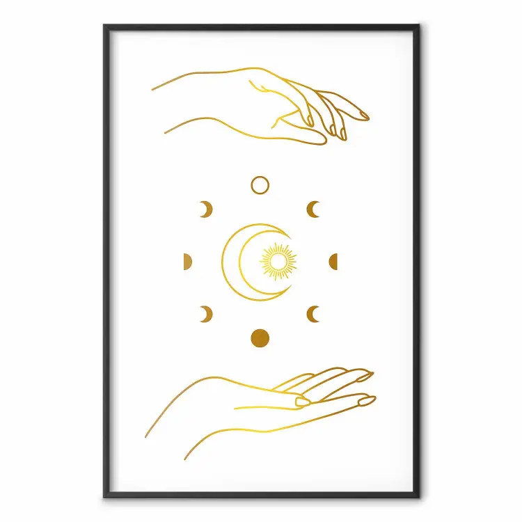 Symboles magiques - toutes les phases lunaires et mains dorées