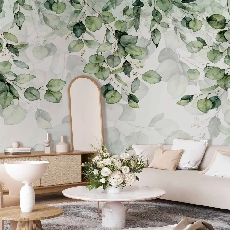 Feuilles décoratives - motif végétal verts sur fond blanc
