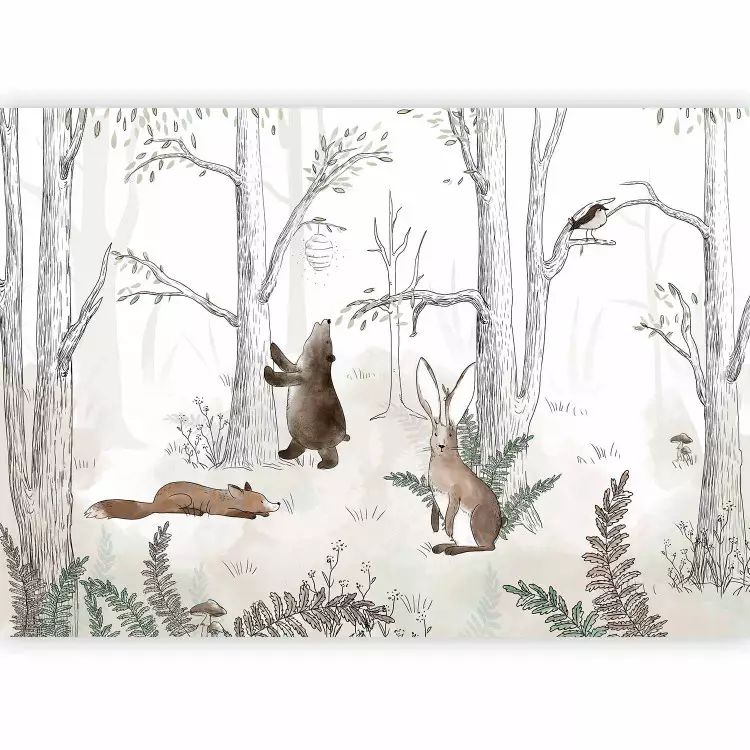 Forêt dessinée - animaux de la forêt en aquarelle sur fond blanc