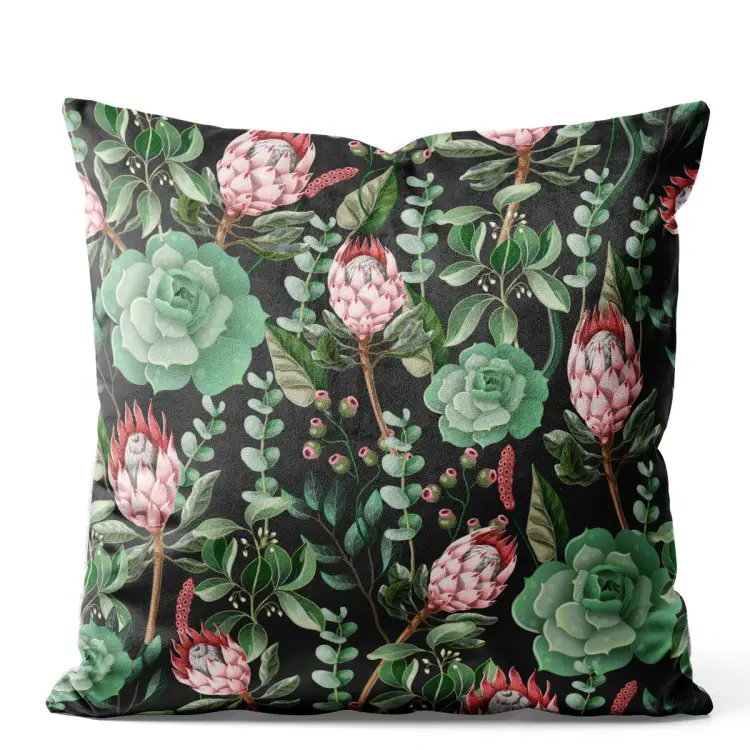 Verdure tropicale - composition graphique de succulentes sur fond noir