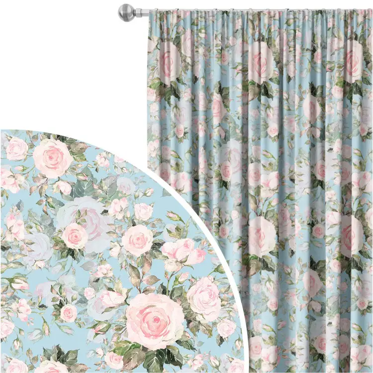Esquisse éphémère - roses style cottagecore fond bleu