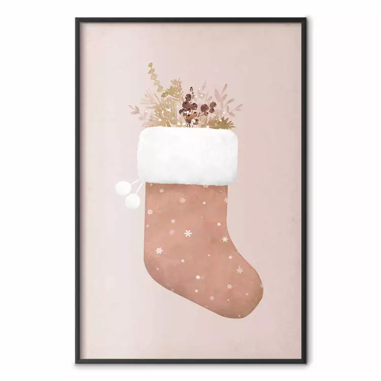 Noël pastel - chaussette de Noël avec branches de plantes