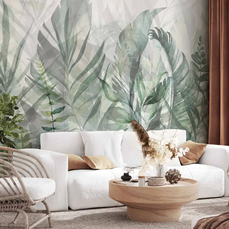 Papier peint Prairie sauvage - végétation luxuriante sur fond clair