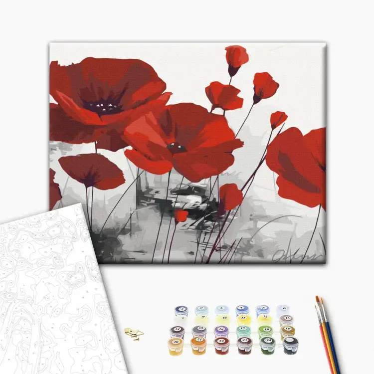 Kit Peinture Par Numéros - Fleur De Coquelicot D'Islande - Toile 40x50cm Avec Peintures Acryliques Et Pinceaux - Pour Adultes Et Débutants