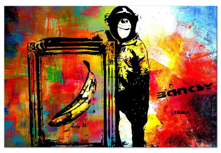 Tableau bois banksy street art garçon avec marteau Couleur noir et
