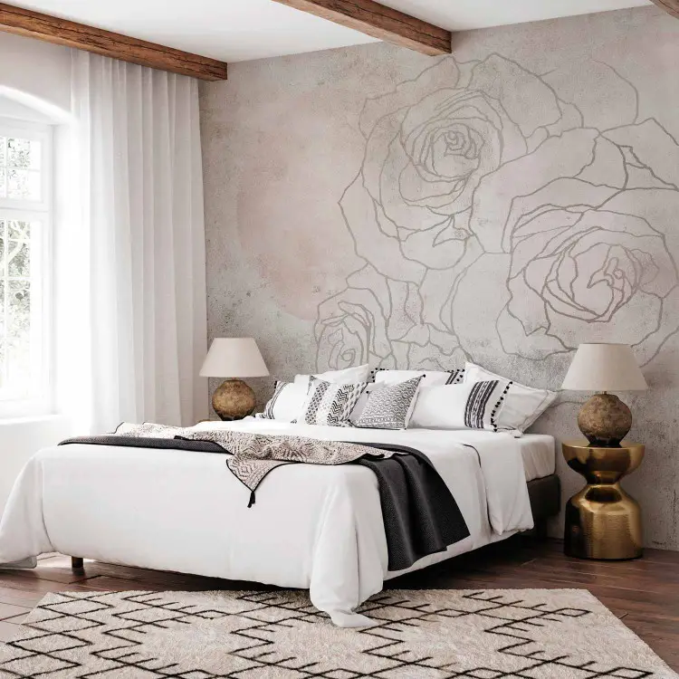 Fresque décorative - mur artistique avec dessin fleurs