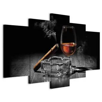 Tableau Déco Moderne – Whisky Cigare – Image Sur Toile 5 Parties – 200x100 Cm
