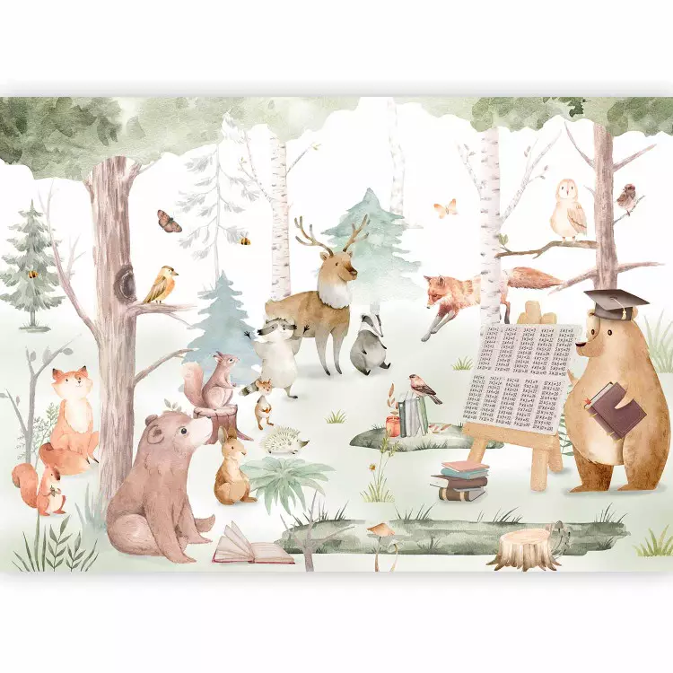École en forêt - enseignement par un ours en pleine nature