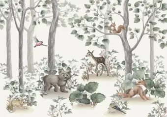 Papier Peint Enfants Animaux De La Forêt Aquarelle - Non Tissé, Avec Colle - Neuf, Motif Moderne