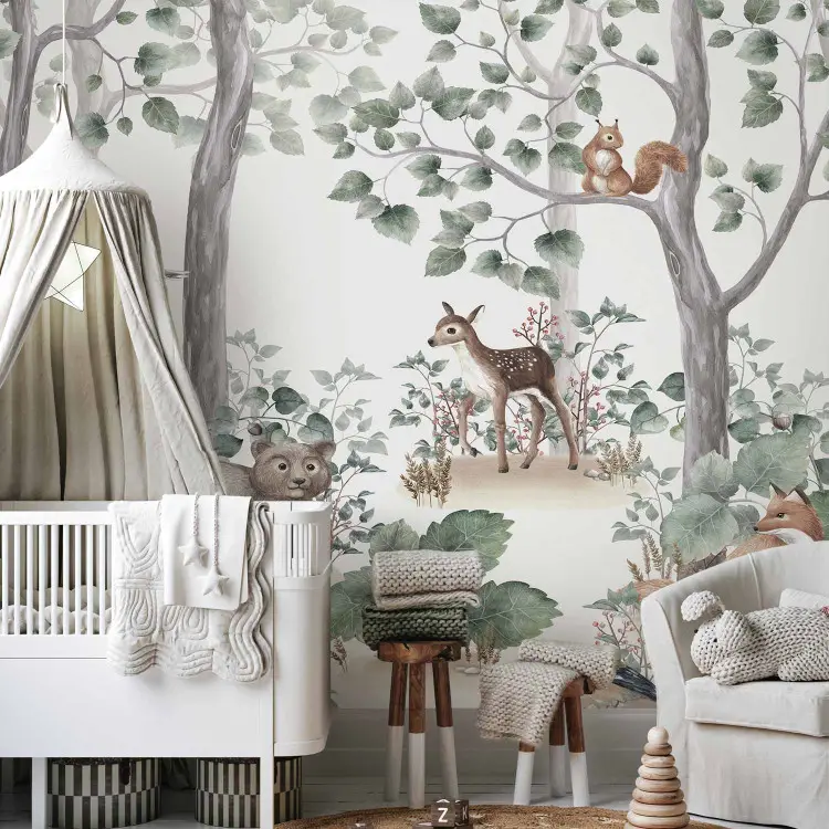 Histoire de la forêt - paysage aquarelle avec animaux pour enfants