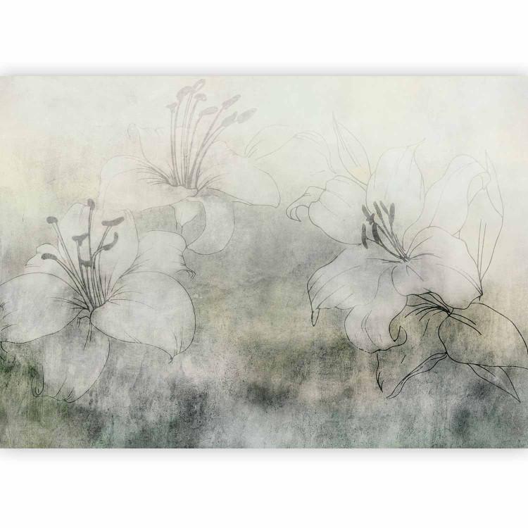 Blooming in the Fog - White Lilies on a Shaded Background - Green