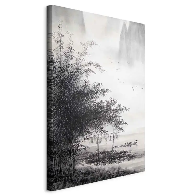 Peinture chinoise - paysage traditionnel peint à l'encre noire