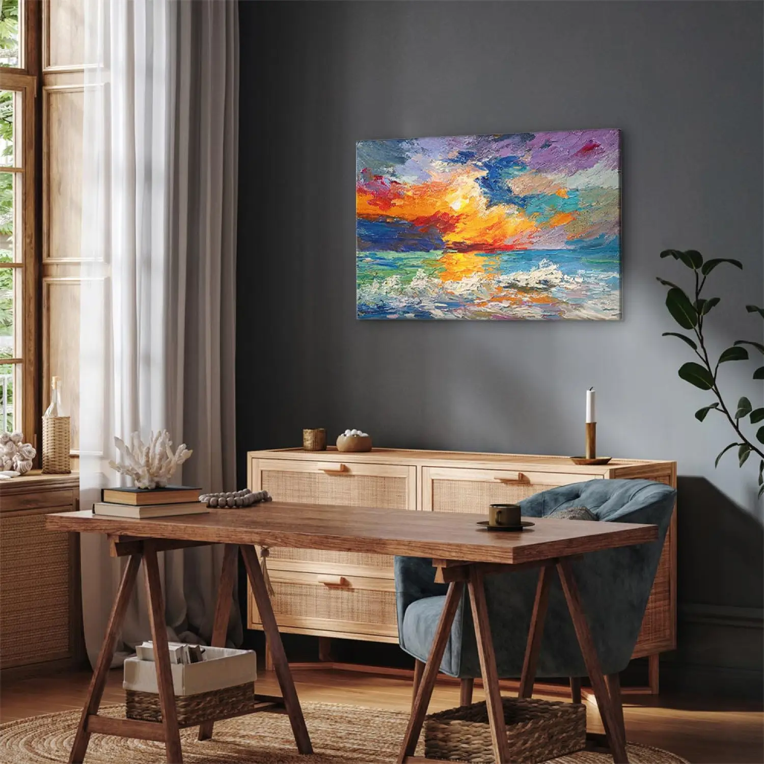 Tableau Mural 120x60 Cm Baie Plage Coucher De Soleil Mer Horizon - Toile Premium