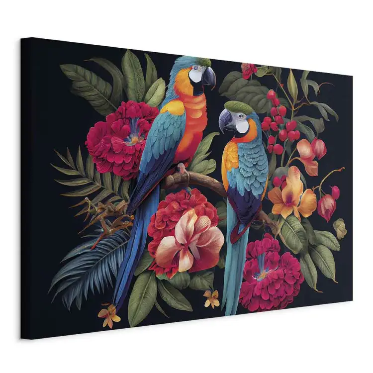 Oiseaux exotiques - perroquets parmi une végétation colorée