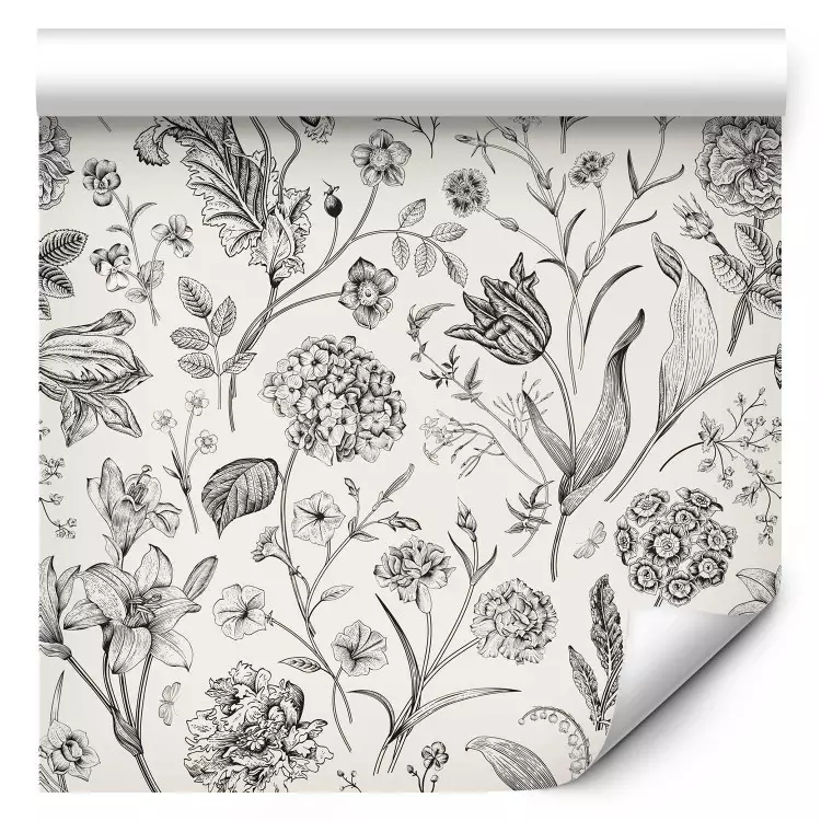 Pré vintage - esquisses de fleurs en noir et blanc