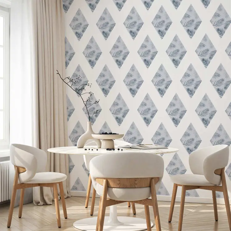 Motif - feuilles de palmier sur losanges bleus