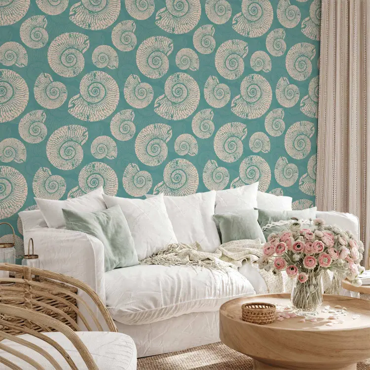 Monde sous-marin - motif de coquillages clairs sur fond turquoise