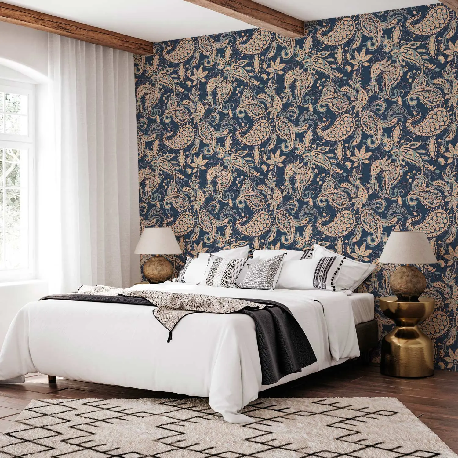 Papier Peint Floral De Style Indien Doré