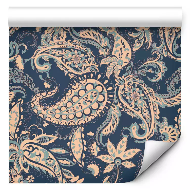 Ornement indien - motif floral richement décoré sur fond bleu