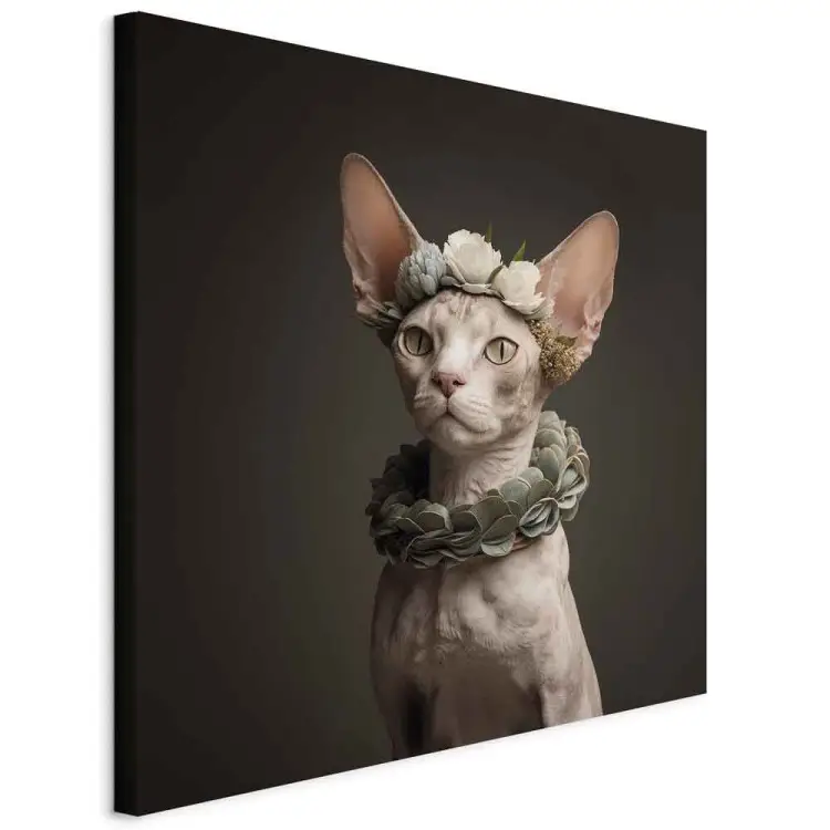 Chat sphynx AI - animal avec de longues oreilles et bijoux végétaux