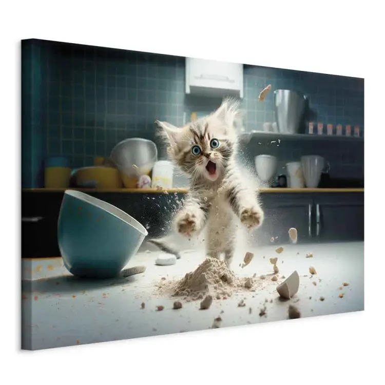 Chat maine coon AI - animal effrayé faisant des travaux de cuisine