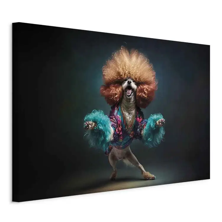 AI dog doodle - animal dansant disco avec afro - horizontal