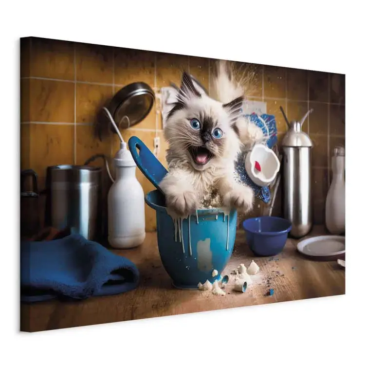 Chat ragdoll AI - animal moelleux tout en jouant dans la cuisine