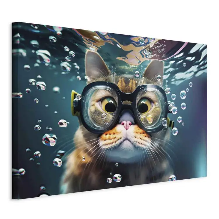 Chat AI - animal plongeant parmi les bulles - horizontal