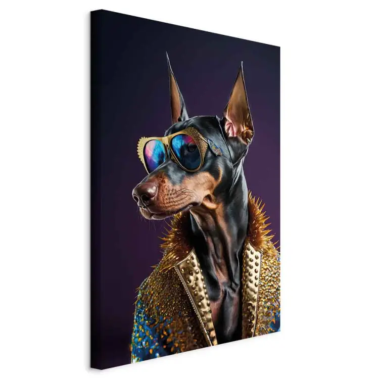 AI chien doberman - portrait de l'animal avec des lunettes - vertical
