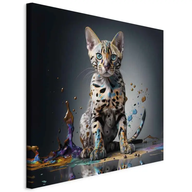 AI chat bengal - animal dans une flaque colorée explosive - carré