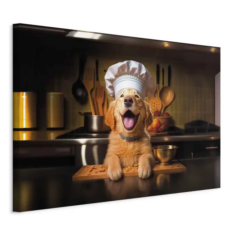 AI chien golden retriever - animal joyeux en rôle de chef - horizontal