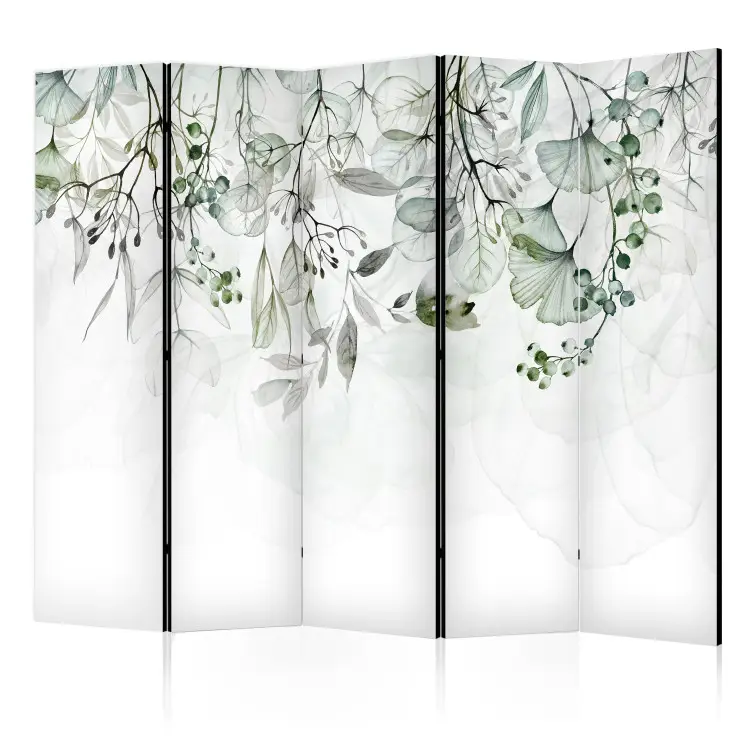 Nature brumeuse II - feuilles florales vertes sur fond blanc