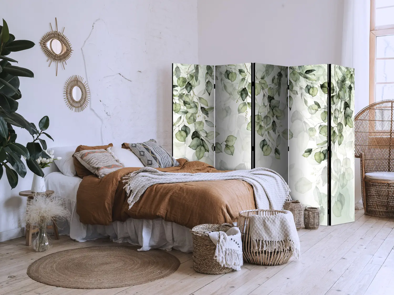 Decomonkey - Paravent Décoratif Intérieur Photographie De Plantes 225x172 Cm - Cloison De Séparation - Paravent En Bois - Marron Rose Rouge Violet - Fleurs Nature Orchidées Plantes Rose