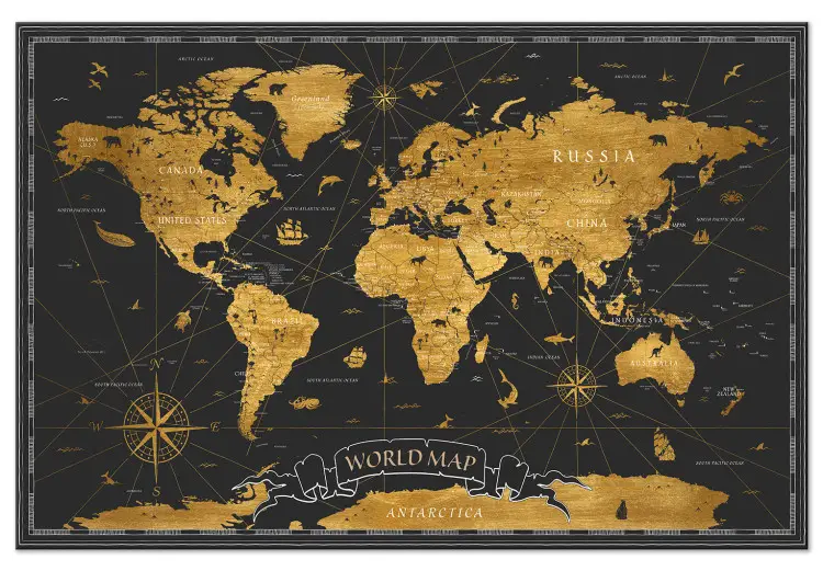 Monde de luxe - carte du monde en style rétro sur fond sombre