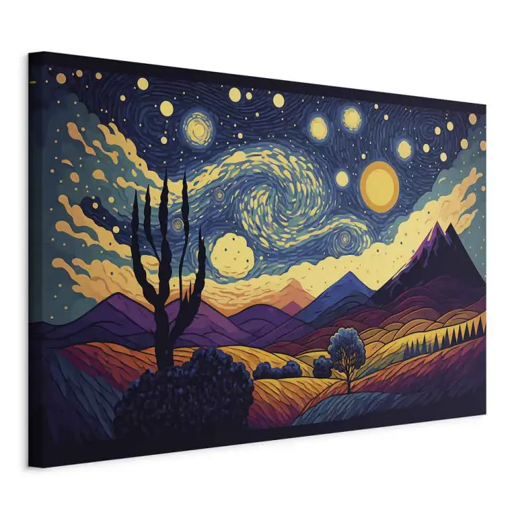 Paysage impressionniste - montagnes et prairies sous étoiles