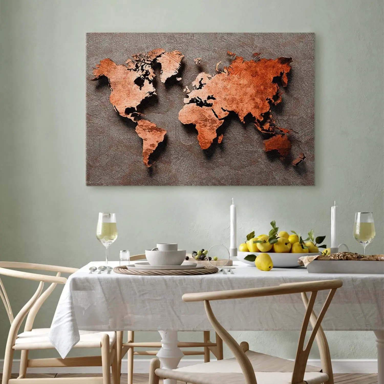 Carte Du Monde Toile Image Abstrait Braun Bleu Rouge Moderne Art