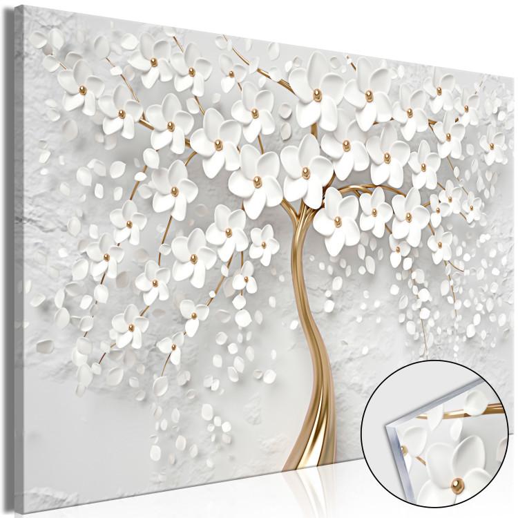 Tableau acrylique Decorative Magnolia - Golden Tree With White Flowers [Glass]