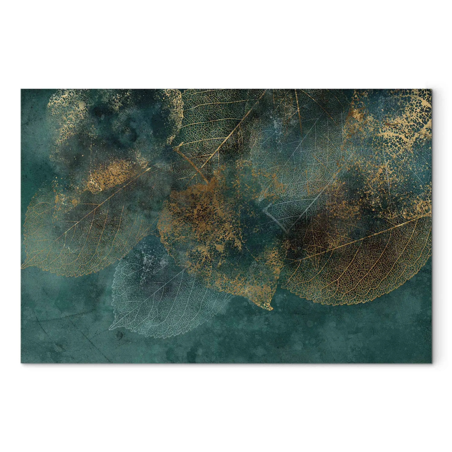 Tableau Toile XXL – Déco Murale Feuilles 3D Sur Fond Béton – Muralo – 1702