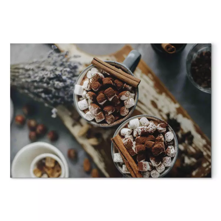 Hot Chocolate - Two Cups of Cocoa With Marshmallows Sprinkled With Cinnamon