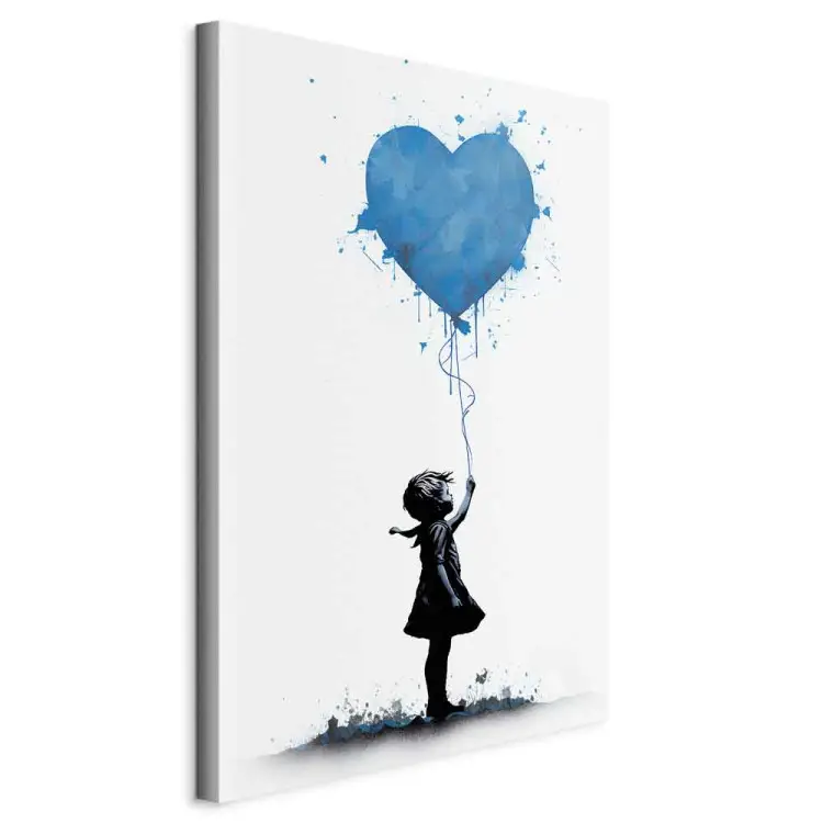 Coeur bleu - Graffiti style Banksy avec un enfant avec un ballon